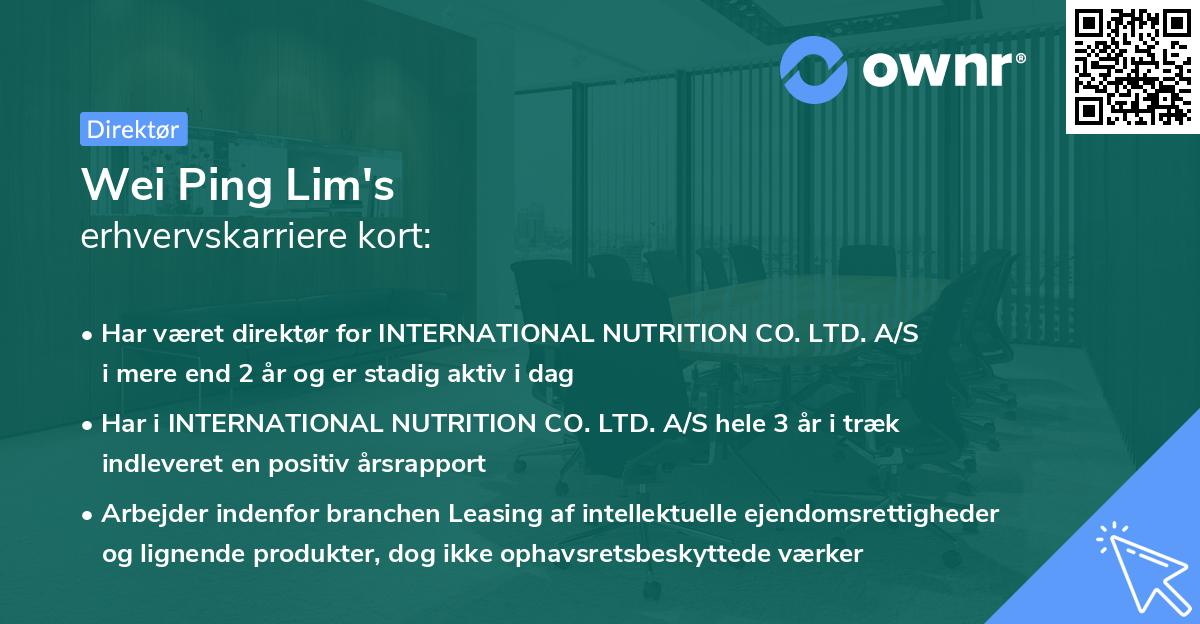 Wei Ping Lim's erhvervskarriere kort
