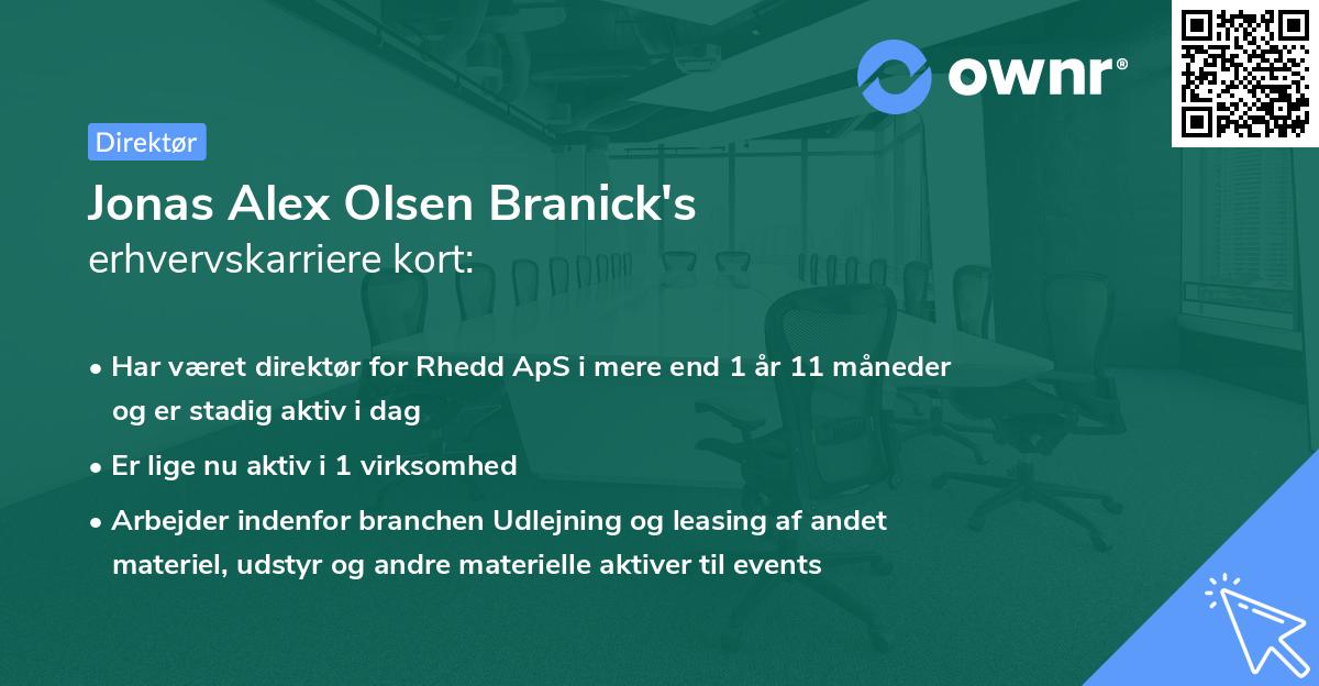 Jonas Alex Olsen Branick's erhvervskarriere kort