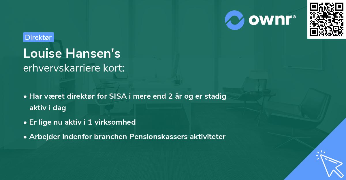 Louise Hansen's erhvervskarriere kort