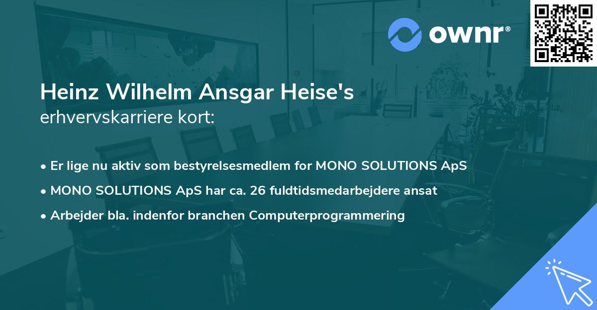 Heinz Wilhelm Ansgar Heise's erhvervskarriere kort