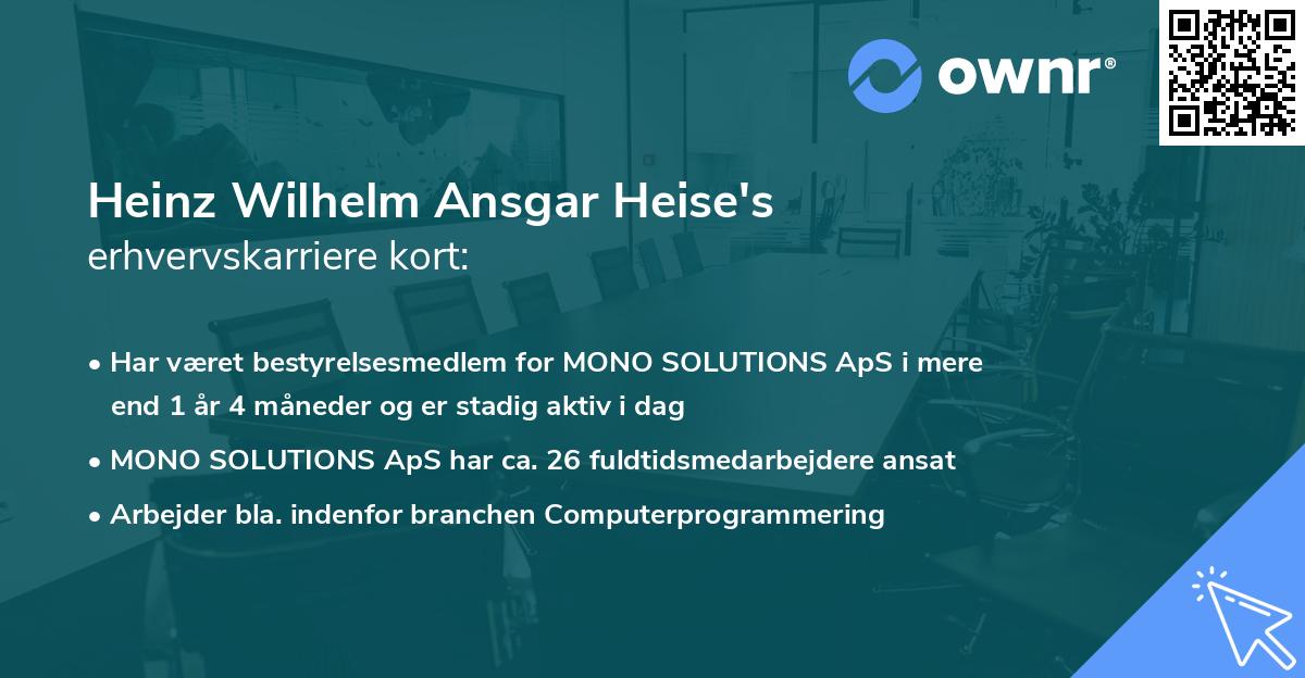 Heinz Wilhelm Ansgar Heise's erhvervskarriere kort
