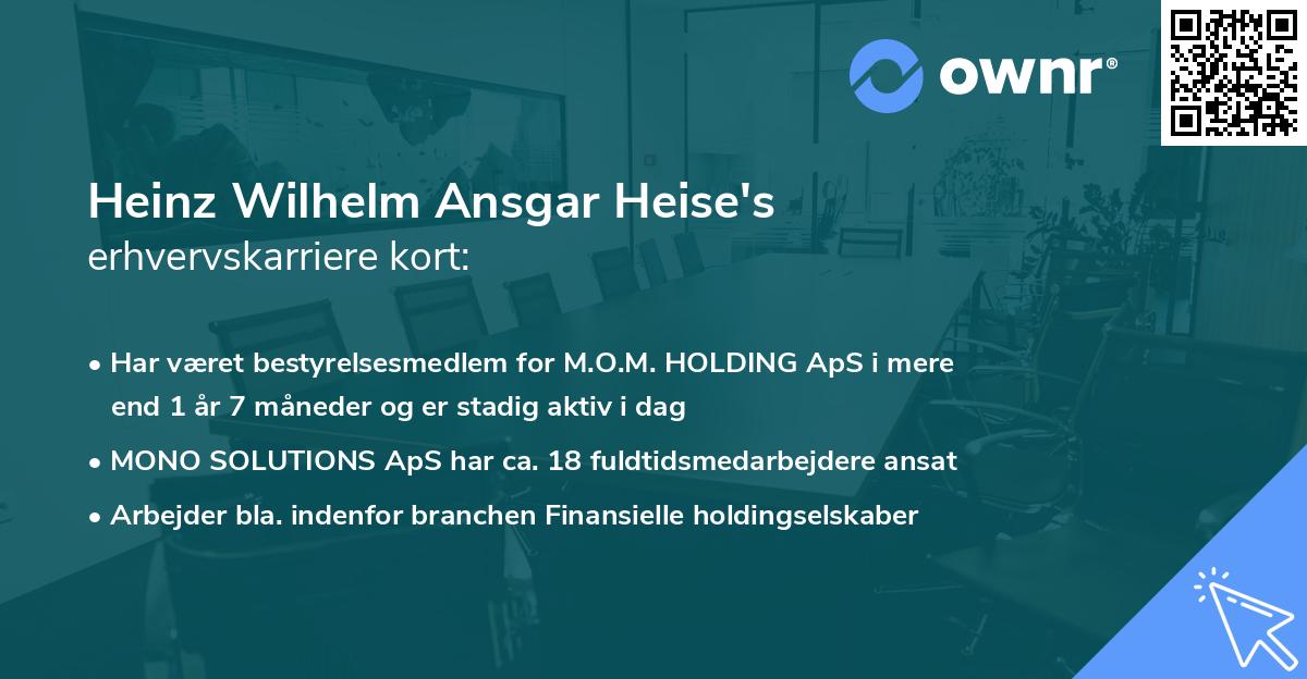 Heinz Wilhelm Ansgar Heise's erhvervskarriere kort
