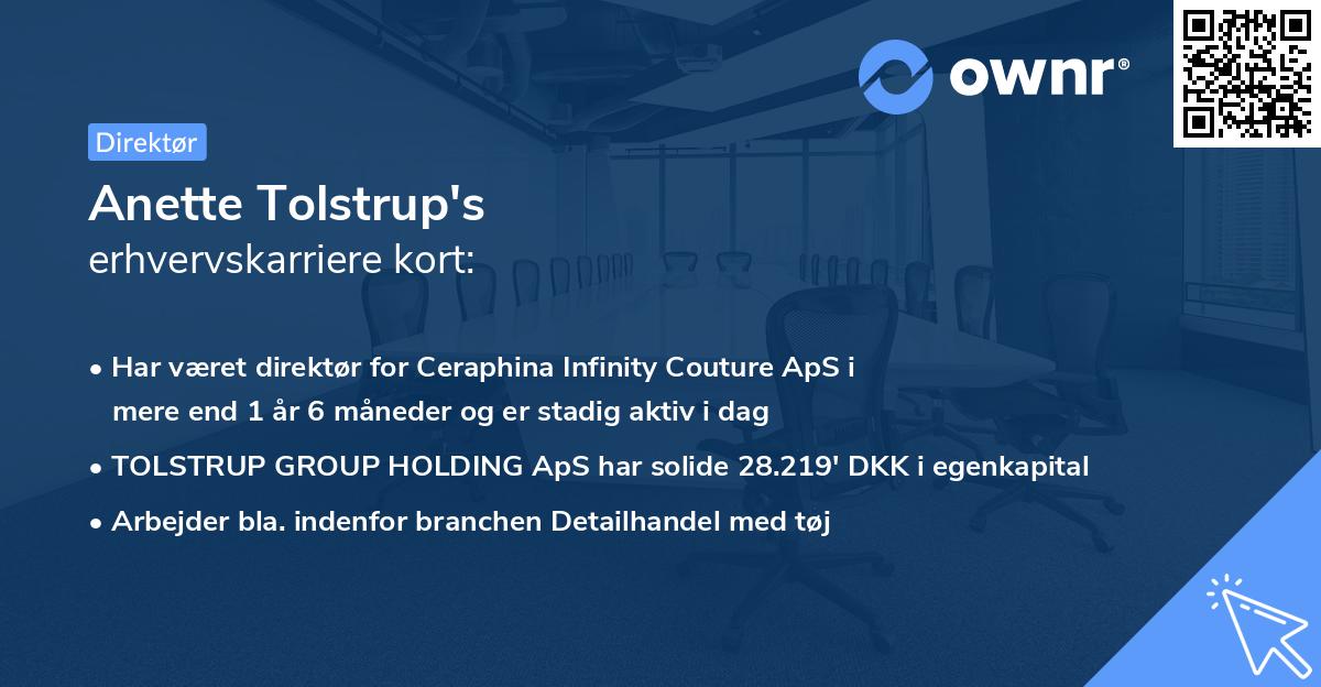 Anette Tolstrup's erhvervskarriere kort