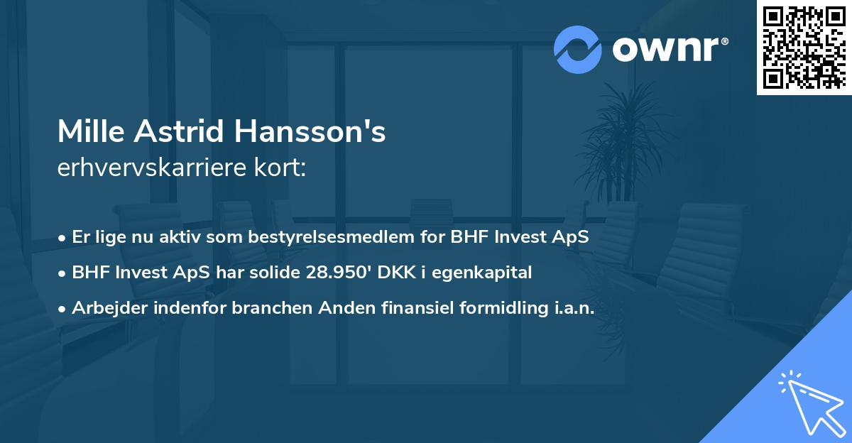 Mille Astrid Hansson's erhvervskarriere kort