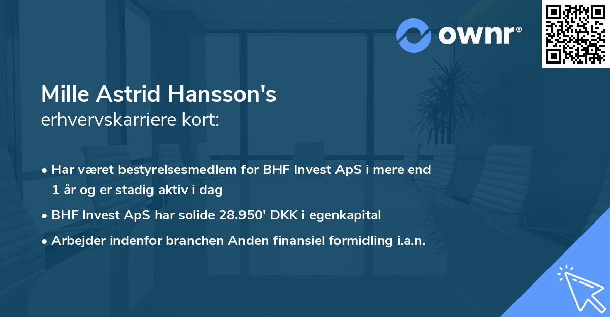 Mille Astrid Hansson's erhvervskarriere kort