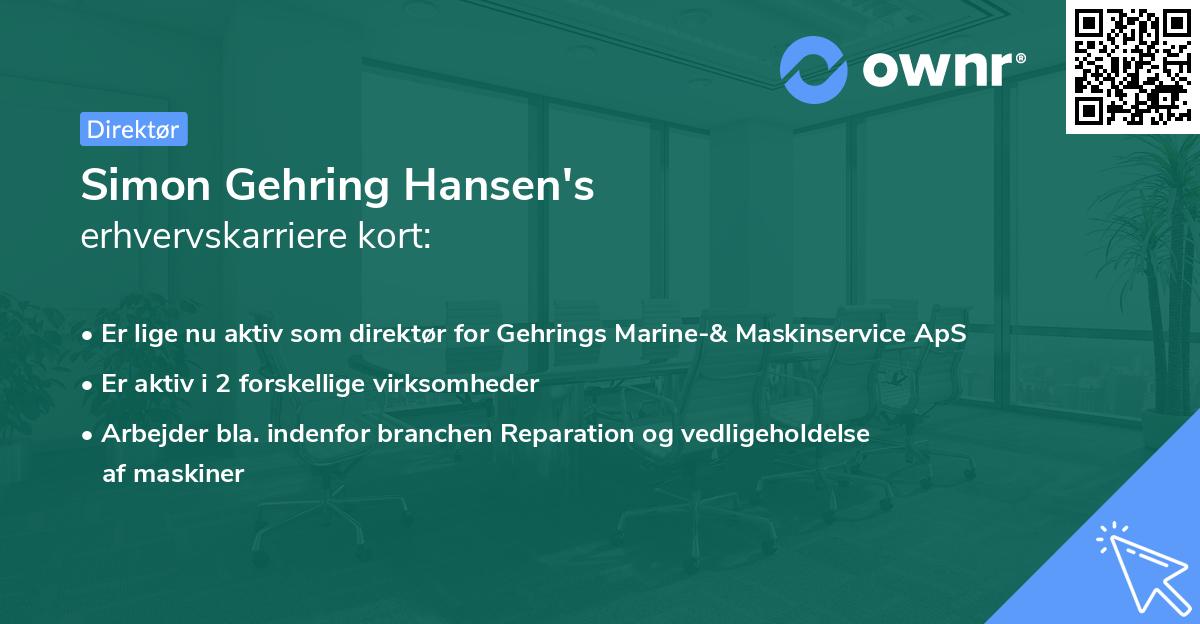 Simon Gehring Hansen's erhvervskarriere kort