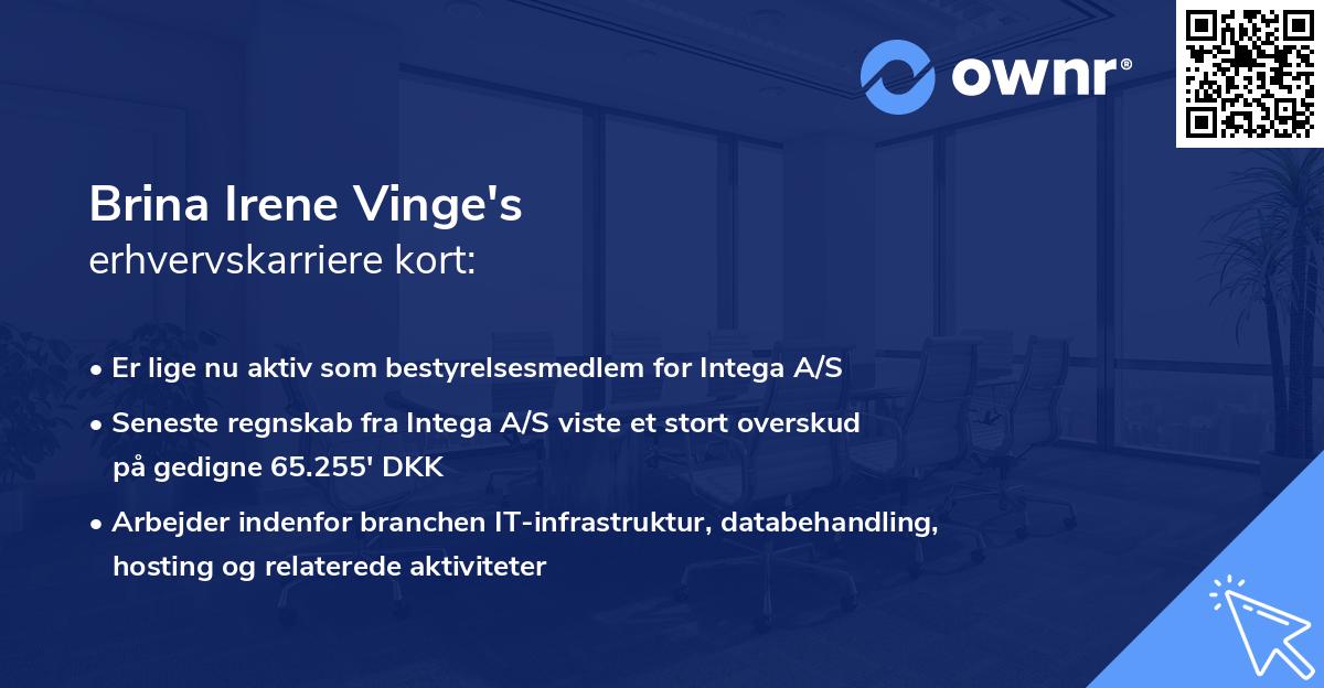 Brina Irene Vinge's erhvervskarriere kort