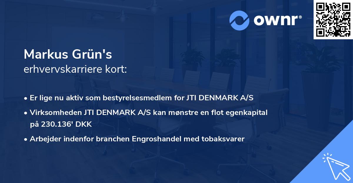Markus Grün's erhvervskarriere kort