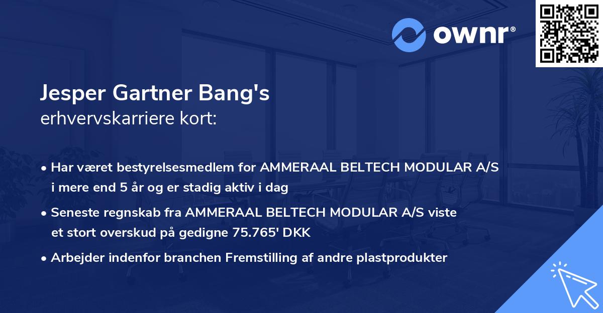 Jesper Gartner Bang's erhvervskarriere kort