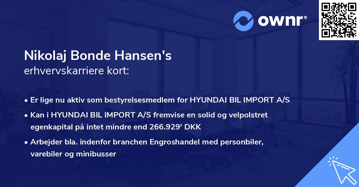 Nikolaj Bonde Hansen's erhvervskarriere kort