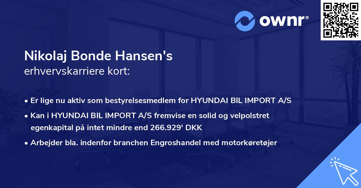 Nikolaj Bonde Hansen's erhvervskarriere kort