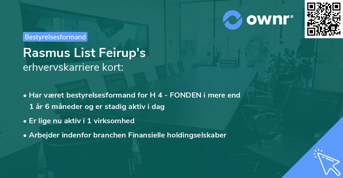 Rasmus List Feirup's erhvervskarriere kort