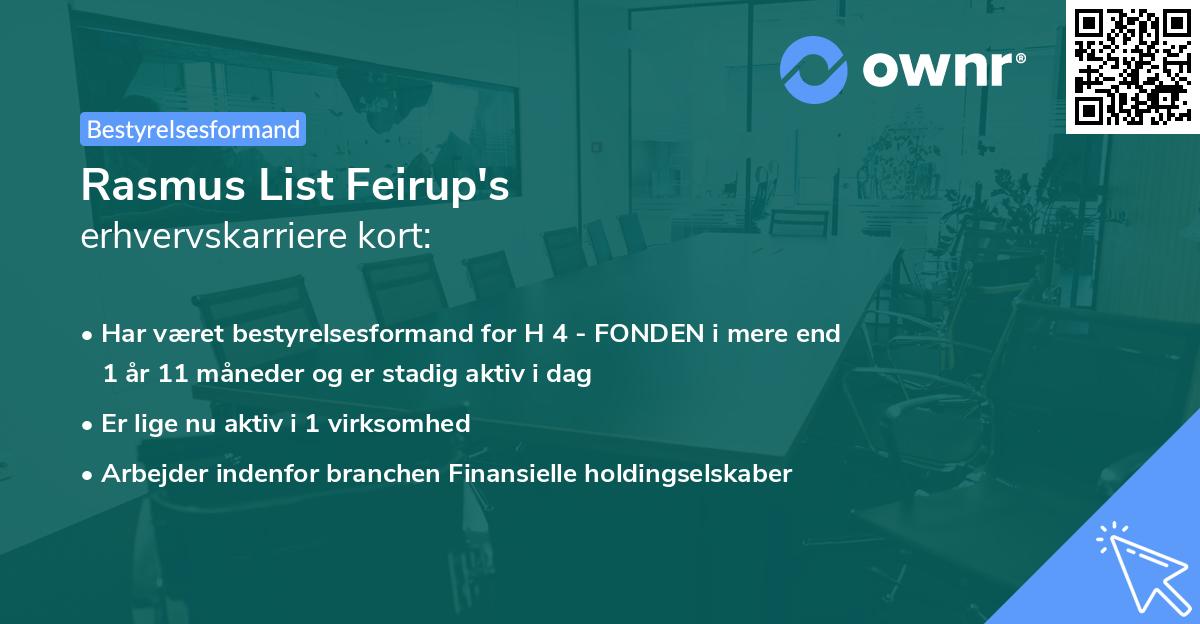 Rasmus List Feirup's erhvervskarriere kort