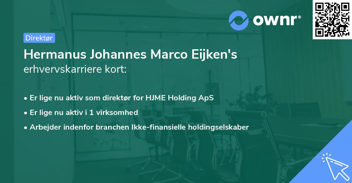 Hermanus Johannes Marco Eijken's erhvervskarriere kort