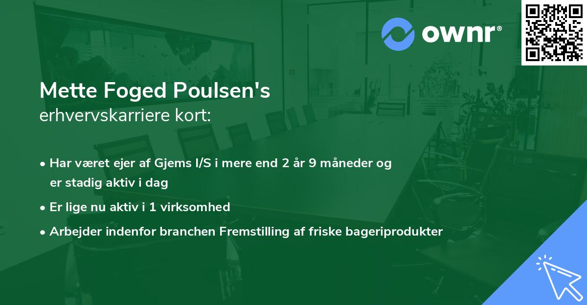 Mette Foged Poulsen's erhvervskarriere kort