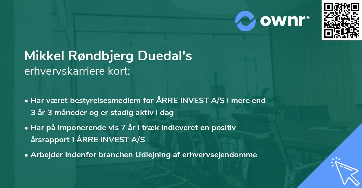 Mikkel Røndbjerg Duedal's erhvervskarriere kort