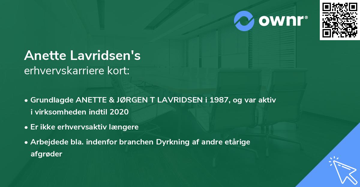 Anette Lavridsen's erhvervskarriere kort