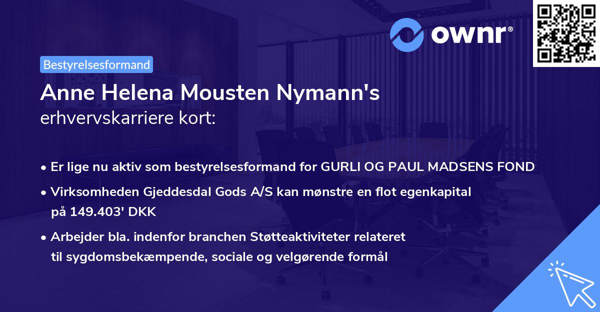 Anne Helena Mousten Nymann's erhvervskarriere kort