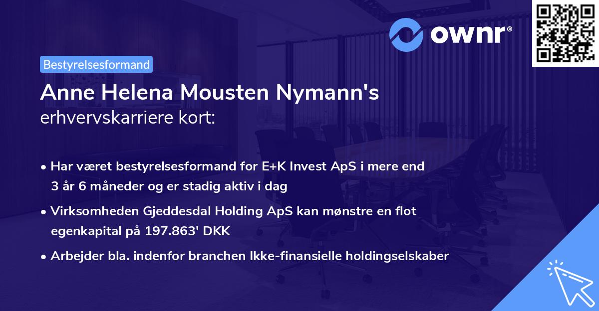 Anne Helena Mousten Nymann's erhvervskarriere kort