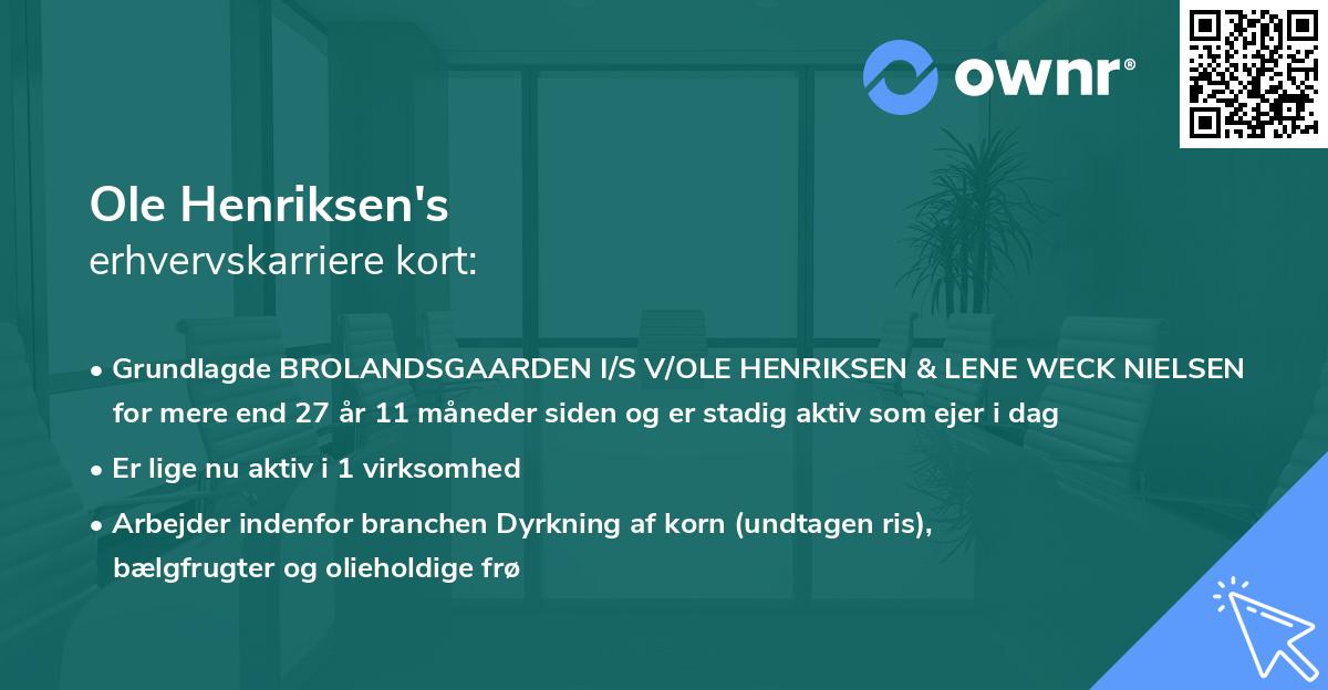 Ole Henriksen's erhvervskarriere kort