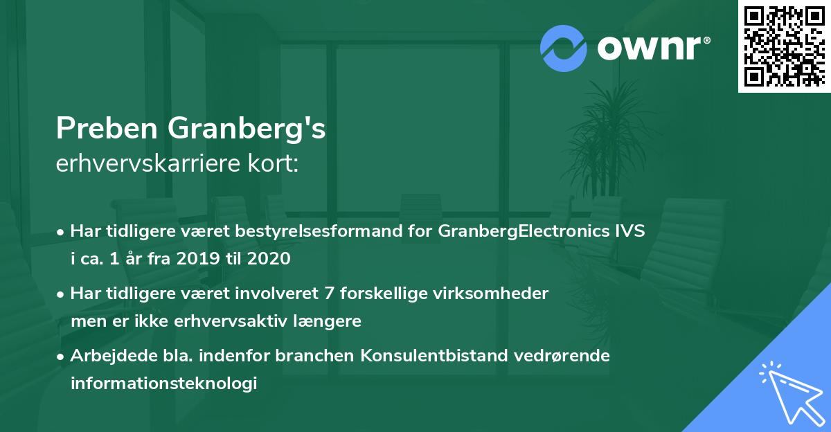 Preben Granberg's erhvervskarriere kort