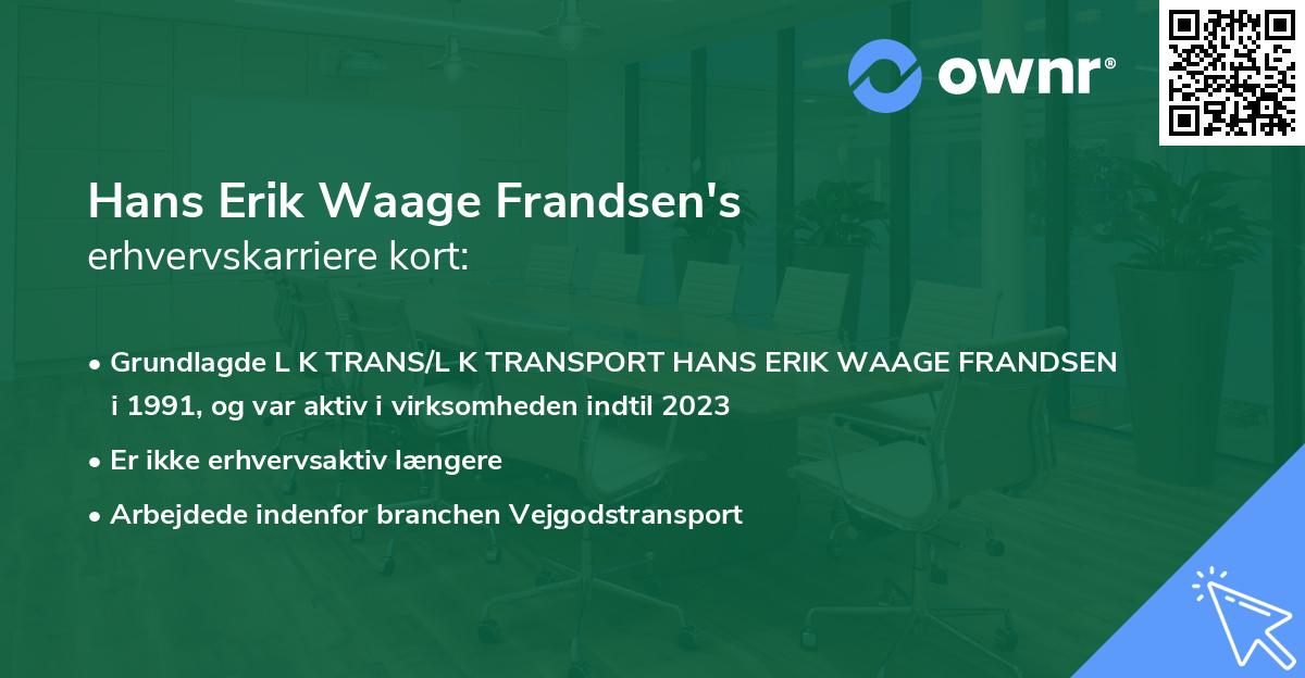 Hans Erik Waage Frandsen's erhvervskarriere kort