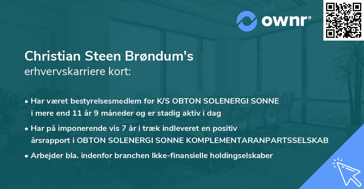 Christian Steen Brøndum's erhvervskarriere kort
