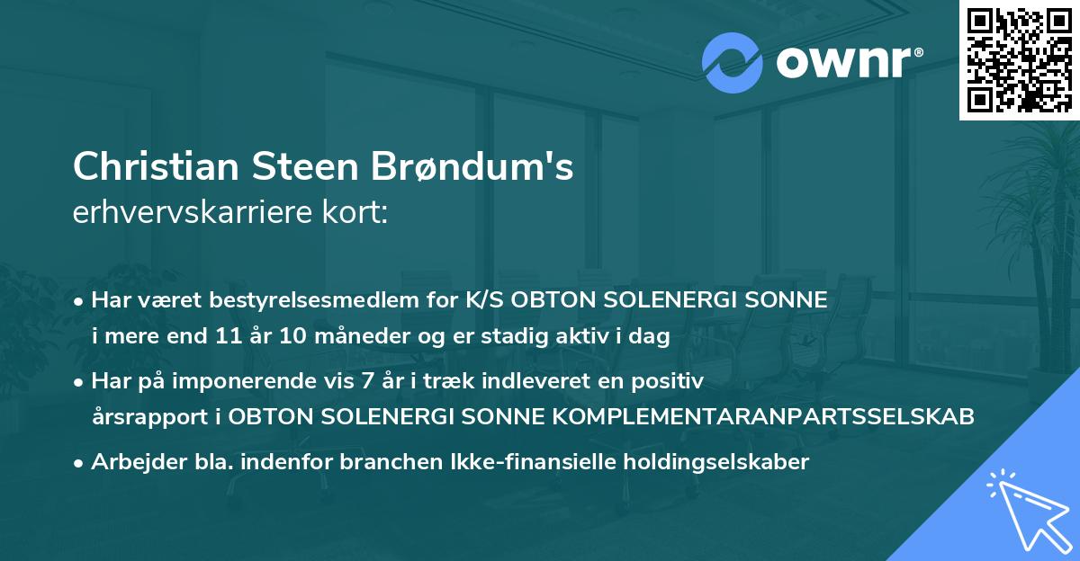 Christian Steen Brøndum's erhvervskarriere kort