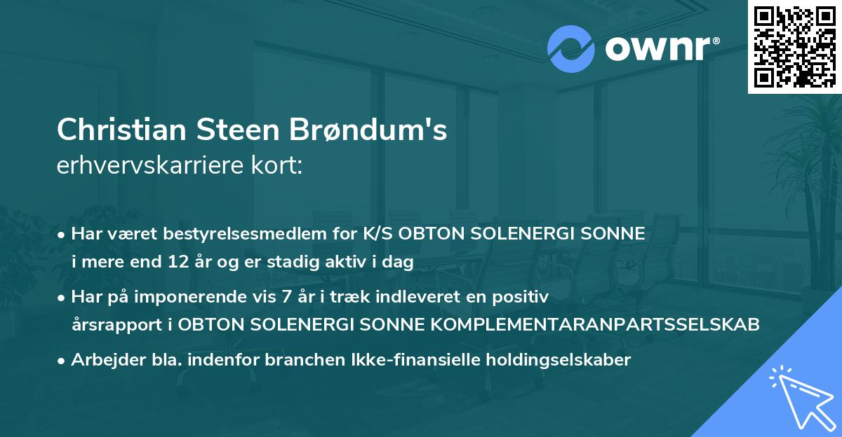 Christian Steen Brøndum's erhvervskarriere kort