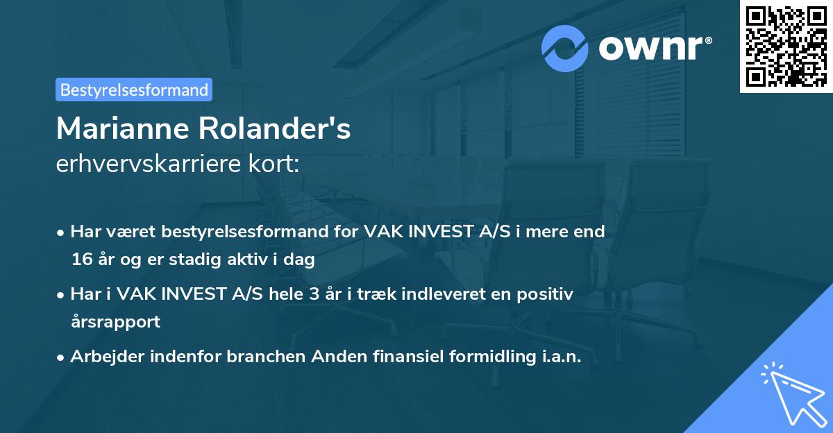 Marianne Rolander's erhvervskarriere kort
