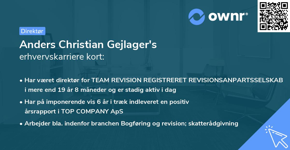 Anders Christian Gejlager's erhvervskarriere kort