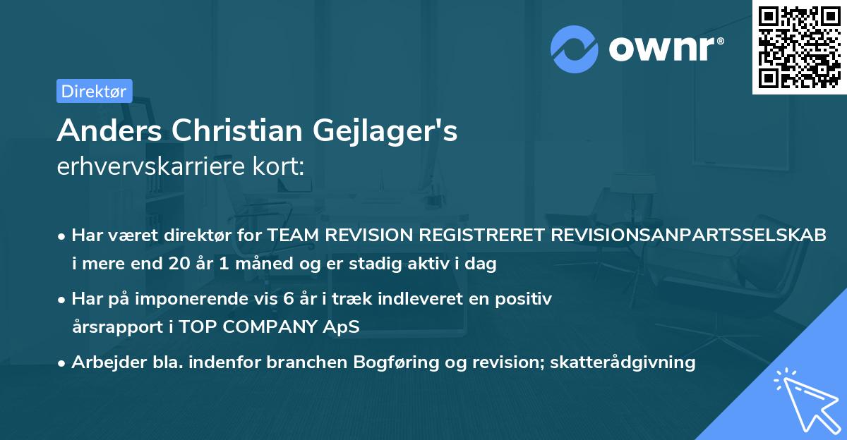 Anders Christian Gejlager's erhvervskarriere kort