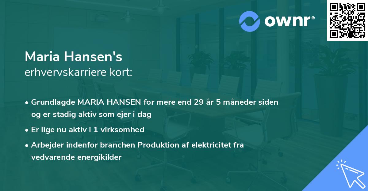 Maria Hansen's erhvervskarriere kort