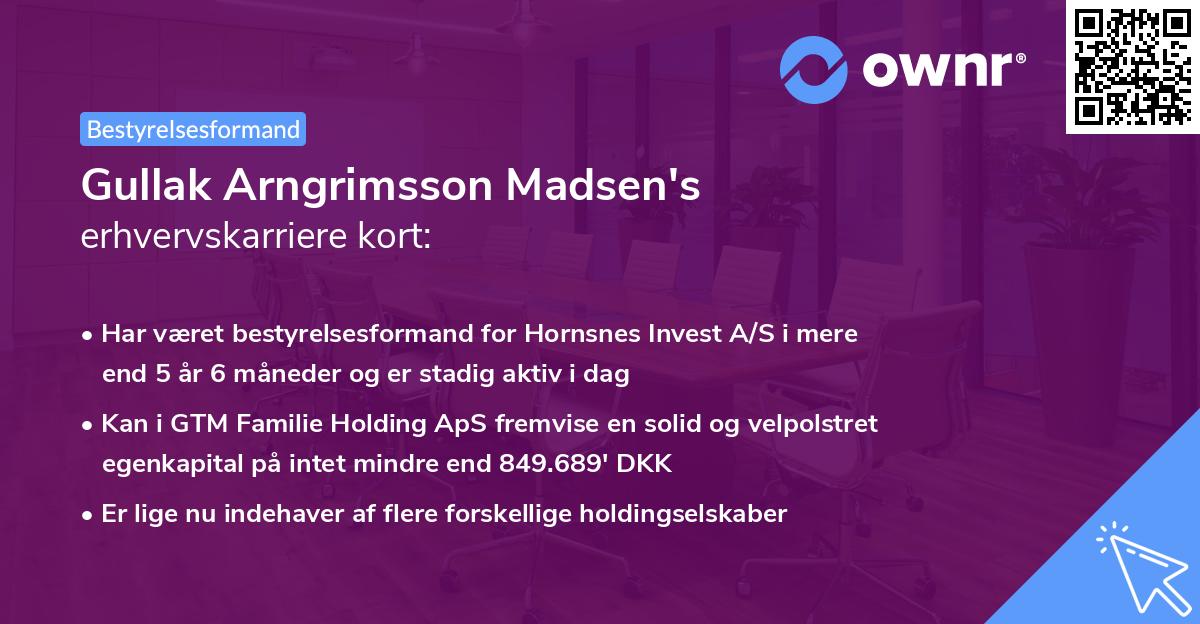 Gullak Arngrimsson Madsen's erhvervskarriere kort