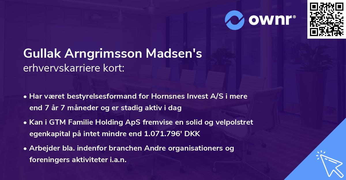 Gullak Arngrimsson Madsen's erhvervskarriere kort