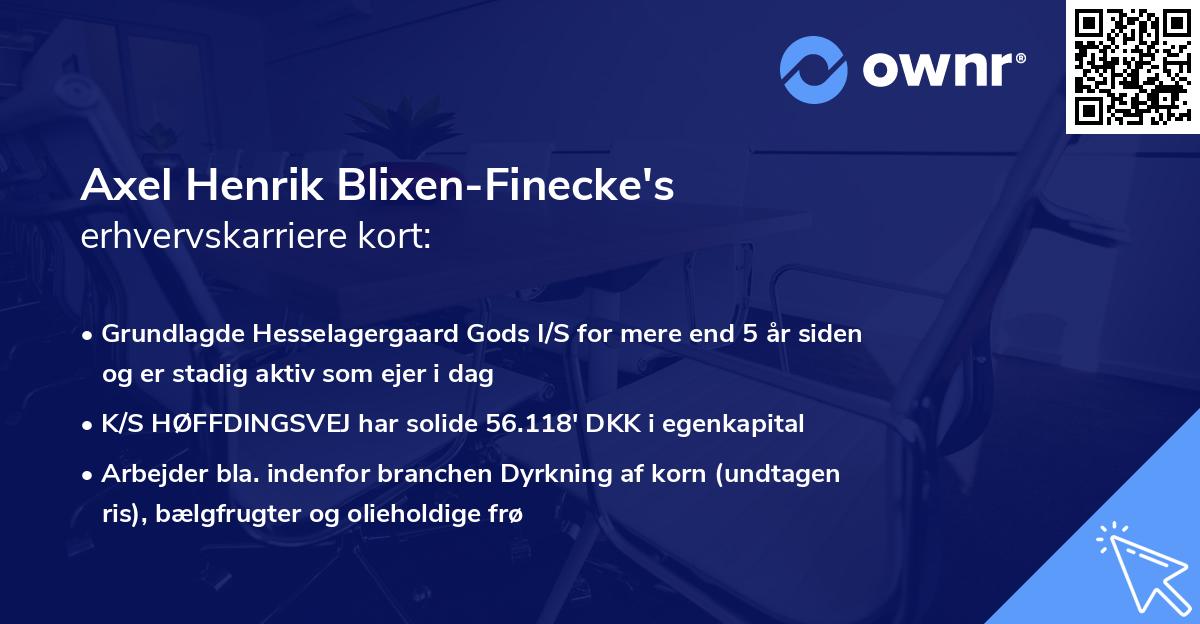 Axel Henrik Blixen-Finecke's erhvervskarriere kort