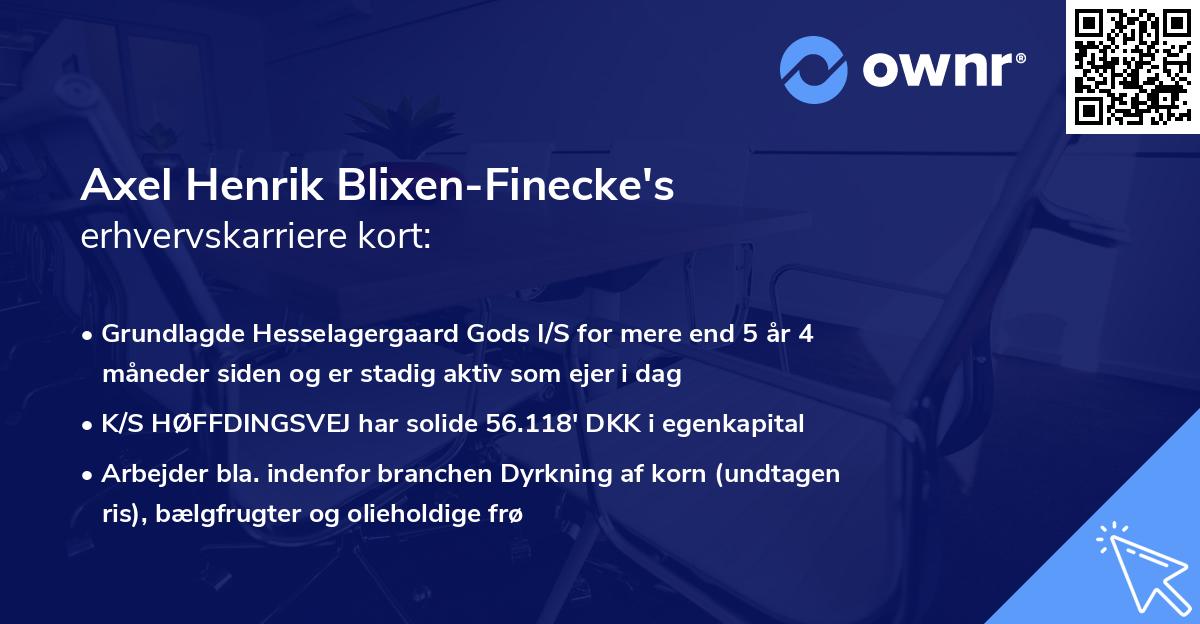 Axel Henrik Blixen-Finecke's erhvervskarriere kort