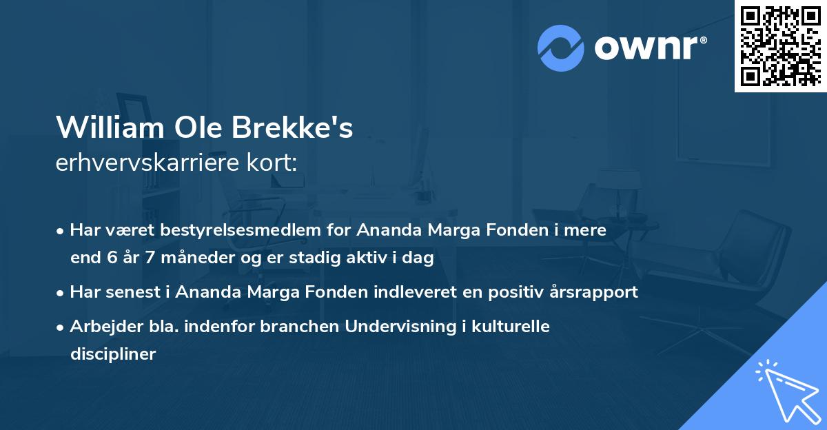 William Ole Brekke's erhvervskarriere kort