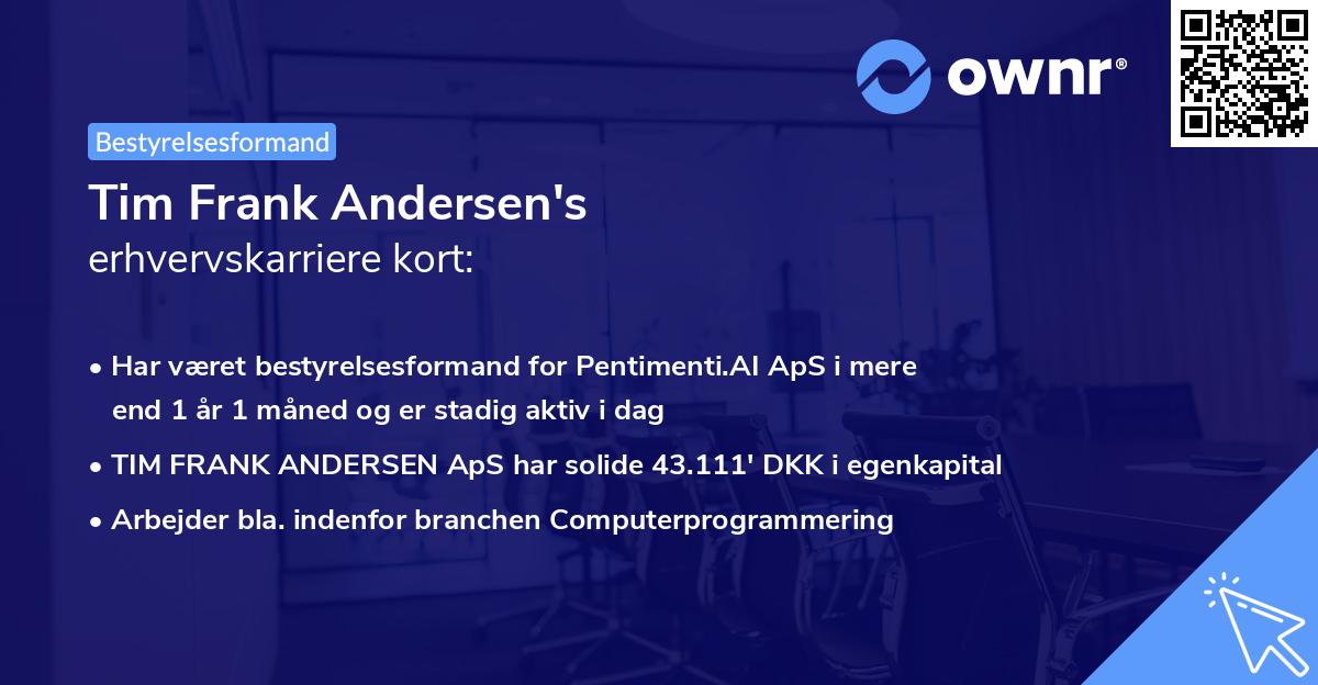 Tim Frank Andersen's erhvervskarriere kort