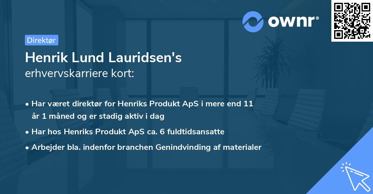 Henrik Lund Lauridsen's erhvervskarriere kort