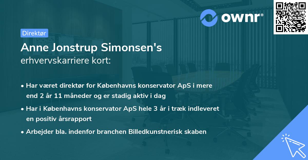 Anne Jonstrup Simonsen's erhvervskarriere kort