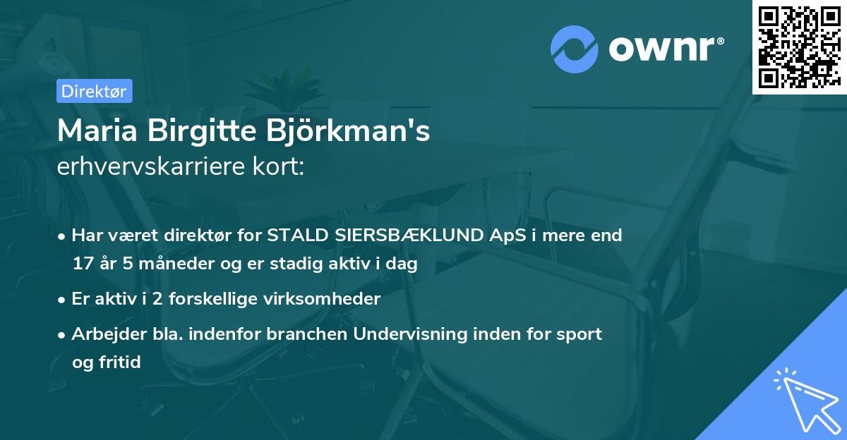 Maria Birgitte Björkman's erhvervskarriere kort