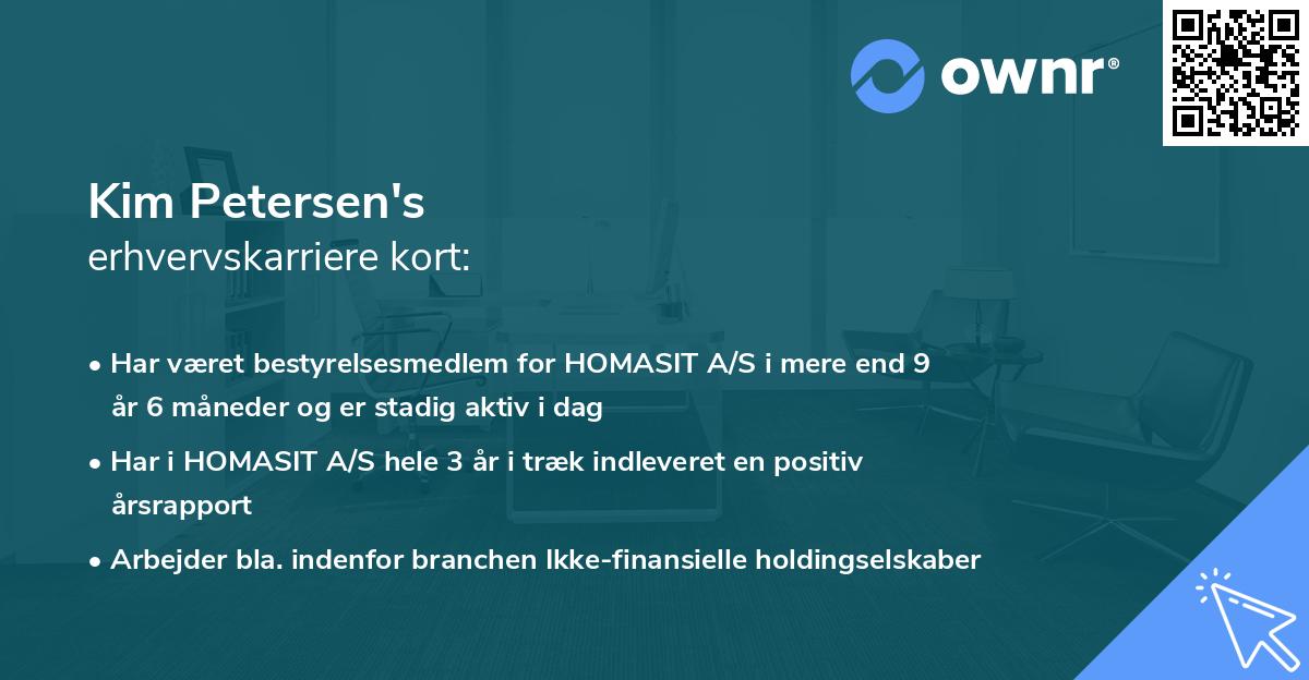 Kim Petersen's erhvervskarriere kort