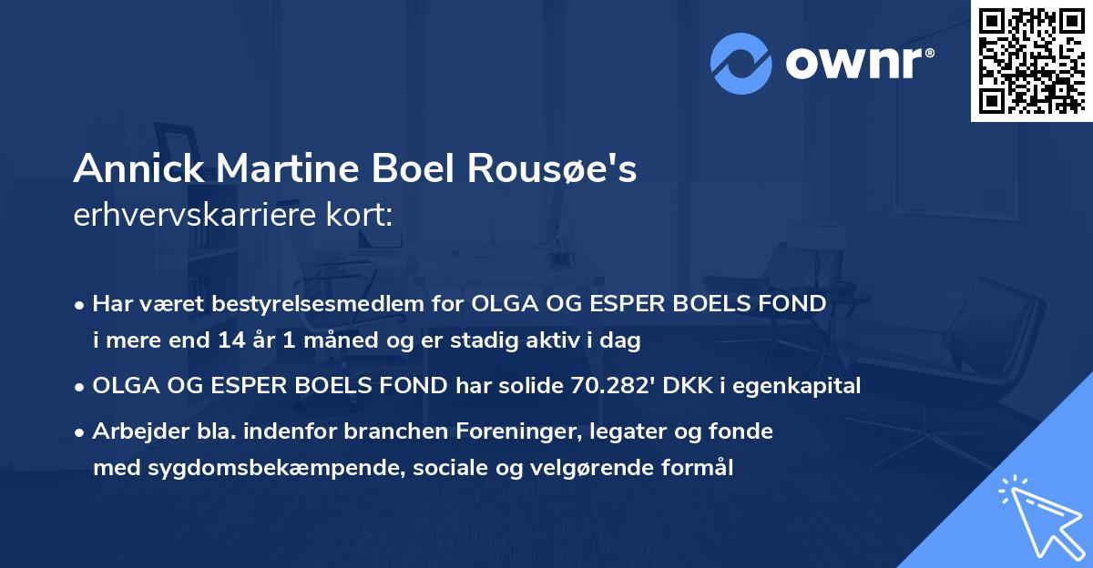 Annick Martine Boel Rousøe's erhvervskarriere kort
