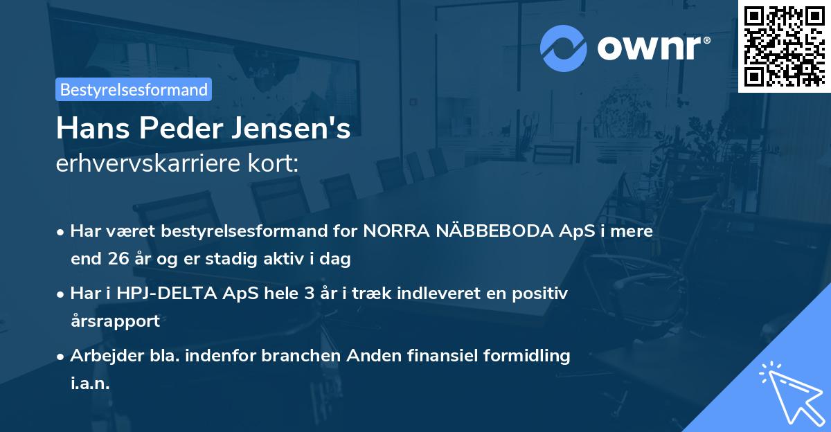Hans Peder Jensen's erhvervskarriere kort
