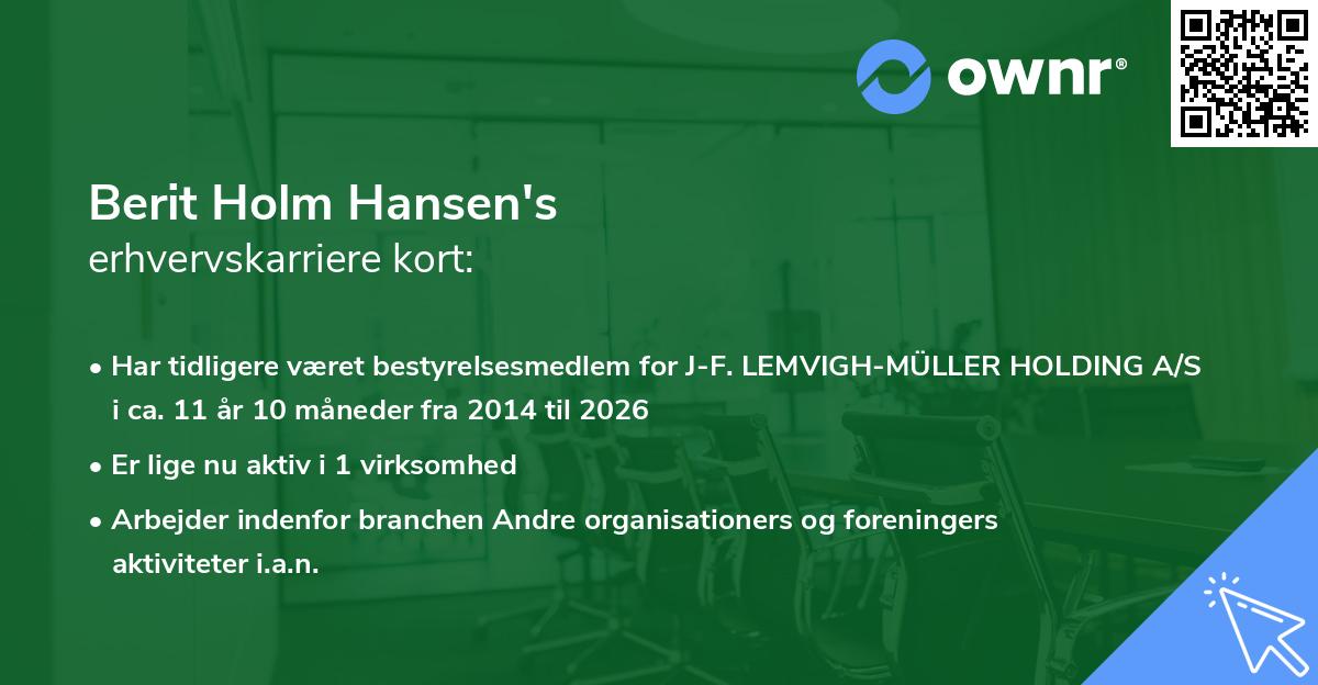 Berit Holm Hansen's erhvervskarriere kort