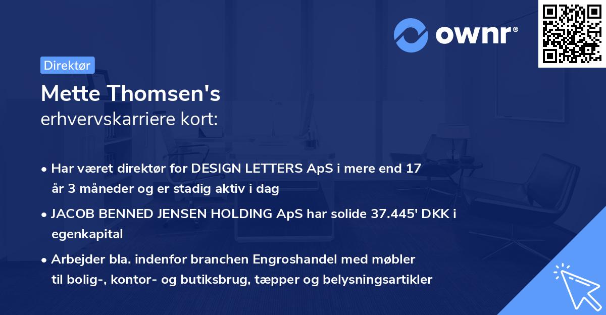 Mette Thomsen's erhvervskarriere kort