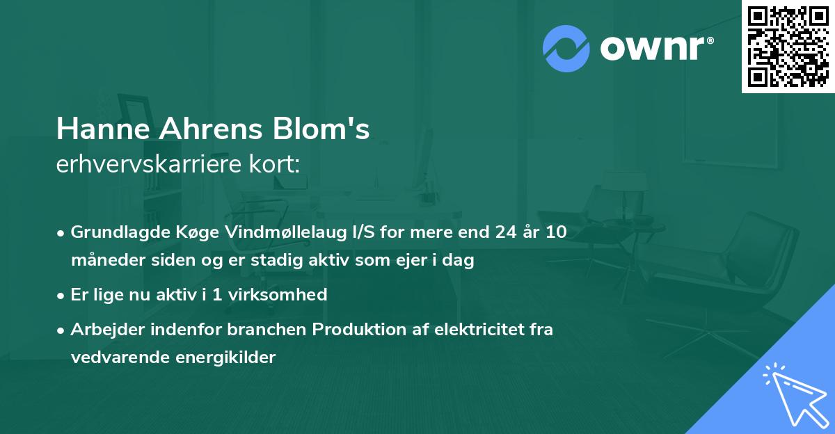 Hanne Ahrens Blom's erhvervskarriere kort