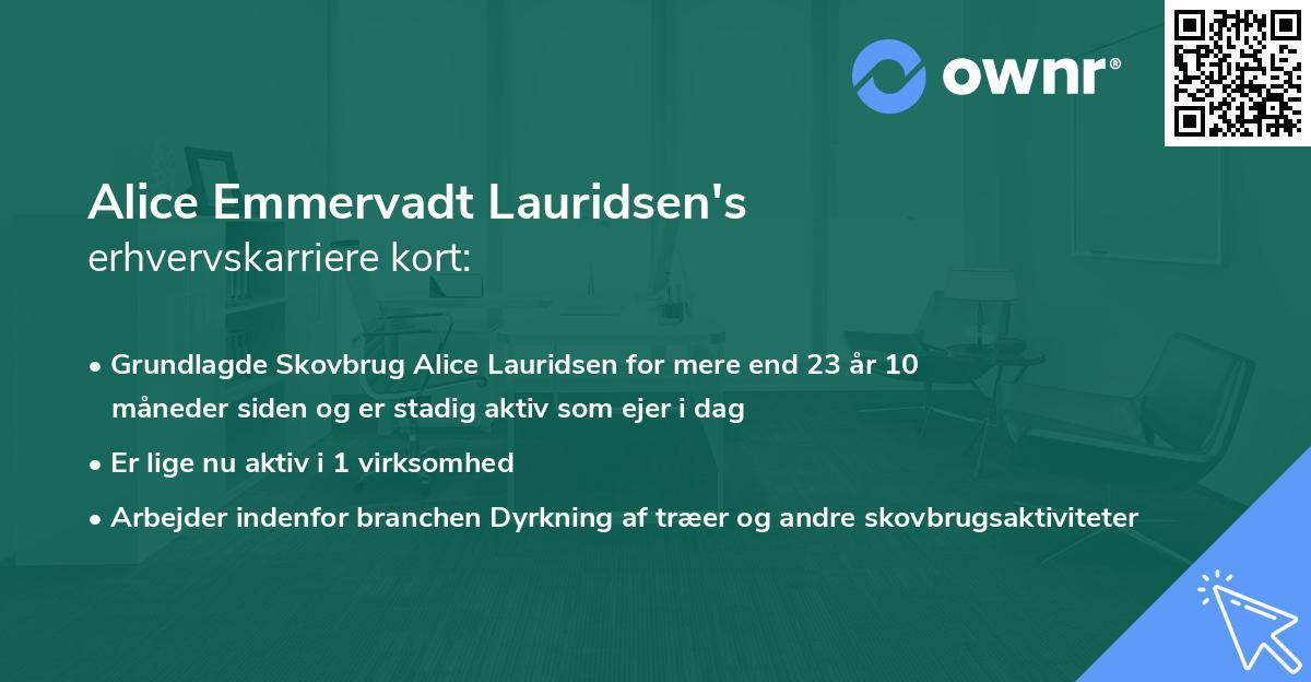 Alice Emmervadt Lauridsen's erhvervskarriere kort