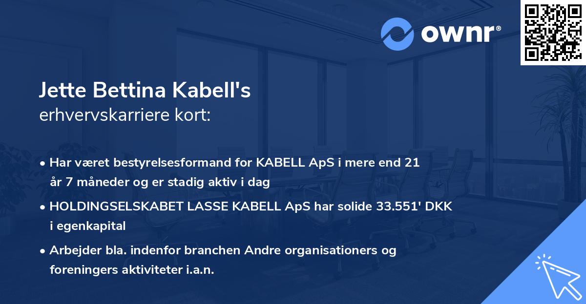 Jette Bettina Kabell's erhvervskarriere kort